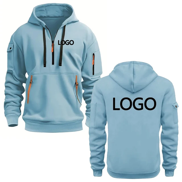 Custom printed hoodies for men and women, loose-fitting casual sportswear with zips, multi-pocket long-sleeve hooded jumpers 2