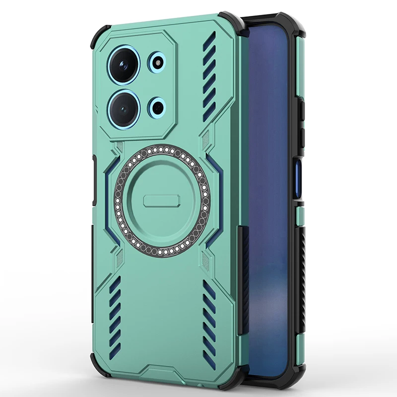 Shockproof Anti-Drop Military Armor Phone Case with Hollow Heat Dissipation and Magnetic Cover