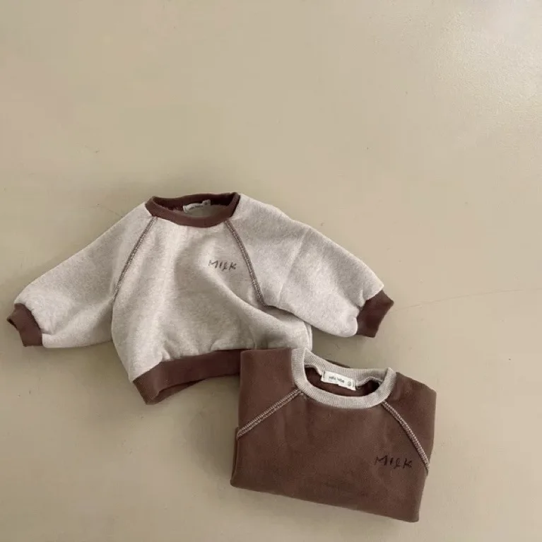 Autumn Winter Boy Girl Baby Fleece Thicken Long Sleeve Sweatshirt Children Plus Velvet Warm Tops Kid Retro Cotton Pullover Shirt