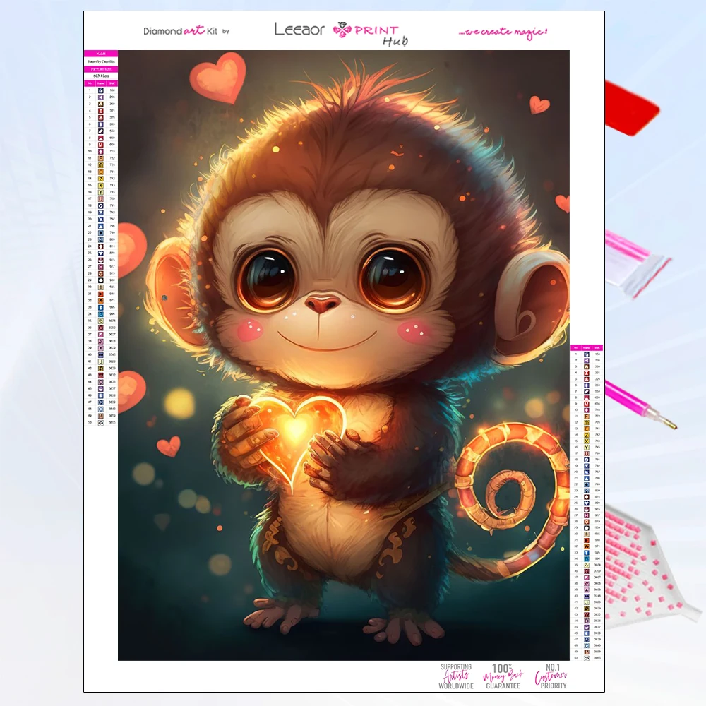 Kit de pintura de strass desenho brilhante macaco bonito padrão