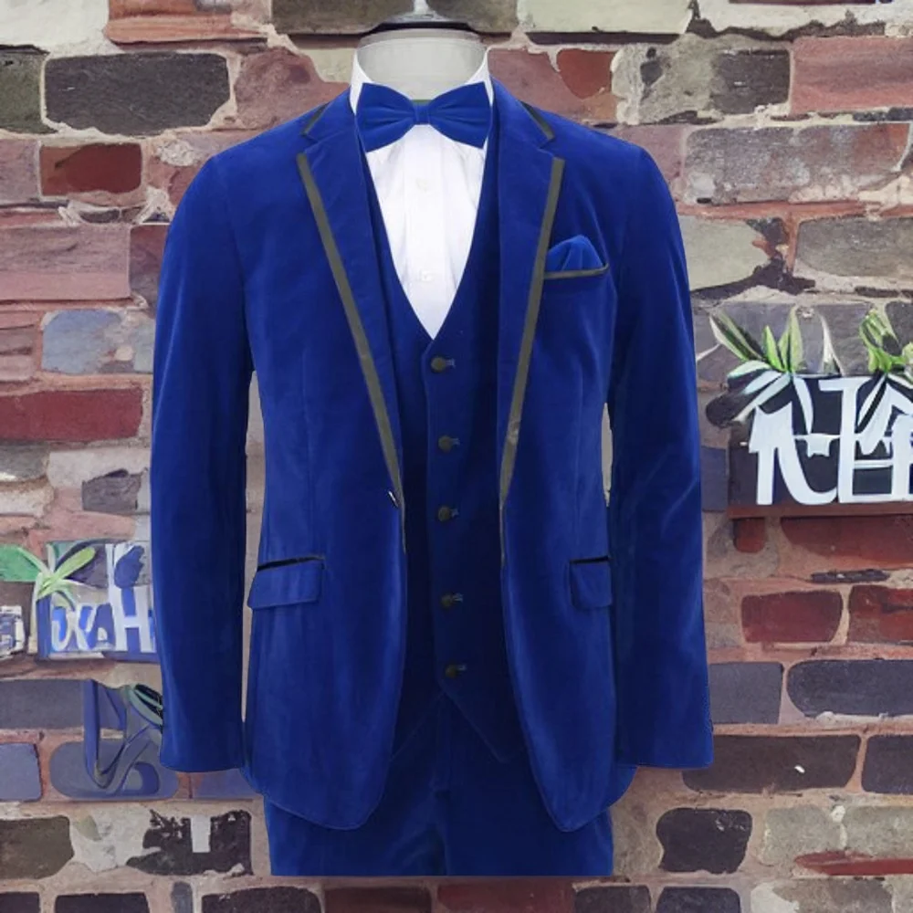 

Royal Blue Velvet Wedding Suits for Men 3 Pieces Formal Business Wedding Tuxedo Groomsmen Slim Fit Blazer Prom Dinner Suit 2023