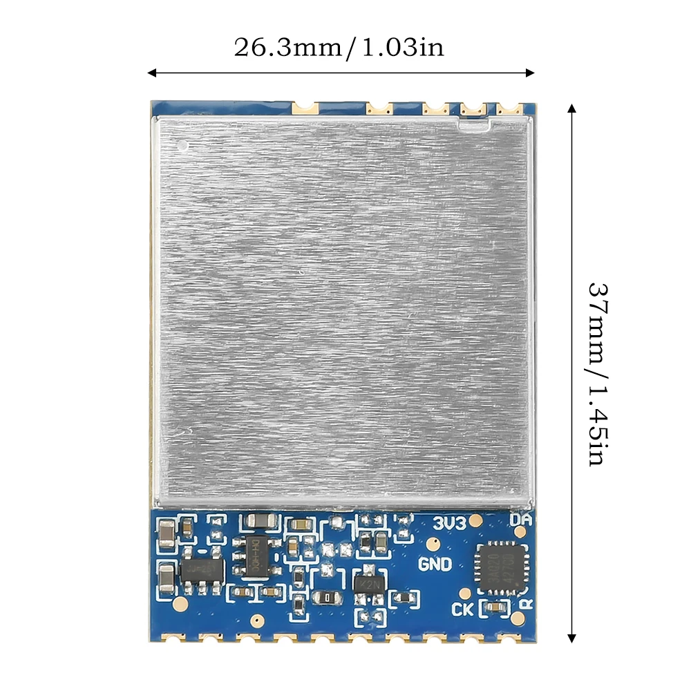 Module émetteur FPV 1.2G 1.3G VM1373R installé sur un drone, prêt pour transmission vidéo audio.