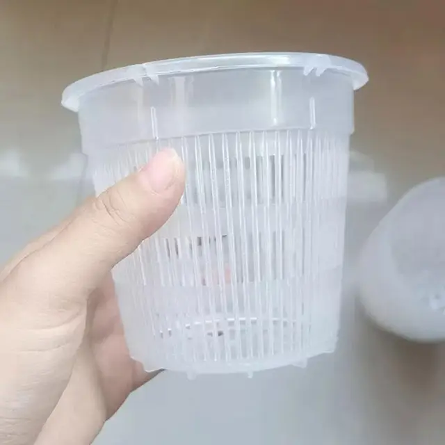 Meshpot-Pots d'orchidées en plastique transparent, jardinières de fleurs, bassin respirant, contrôle des racines, pot de bureau transparent 3