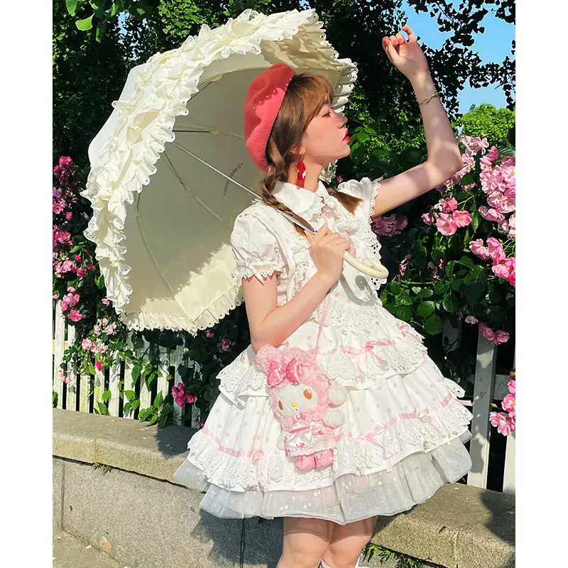 Summer Lolita JSK Dress Sweet Lolita Strap Dresses Cute Sweet Love Polka Dot Soft Girl Soft High Waist Ruffle Dress