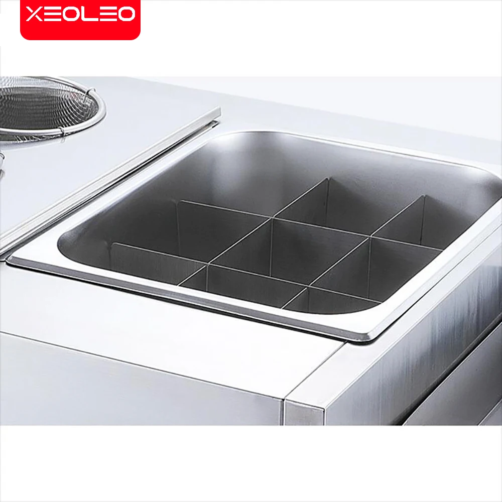 XEOLEO Oden Pot Noodle Cooker Two-in-one Combination Furnace Commercial Gas Pasta Boiled Food Soup Fryer for Kitchen Machine
