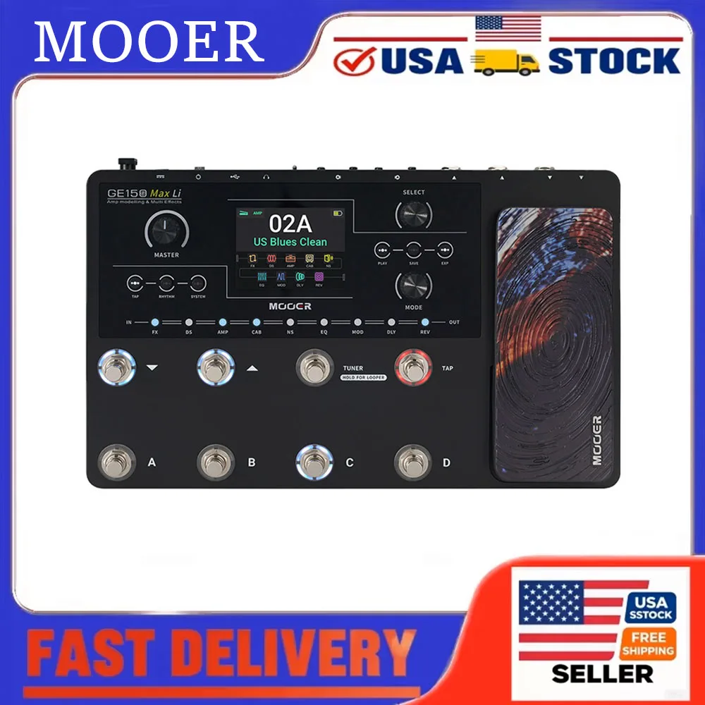 MOOER GE150 Max Li Guitar Multi Effects Pedal 55 Amp Models 200 Presets 9H Battery IR Loader 4 Footswitches for Live Performance