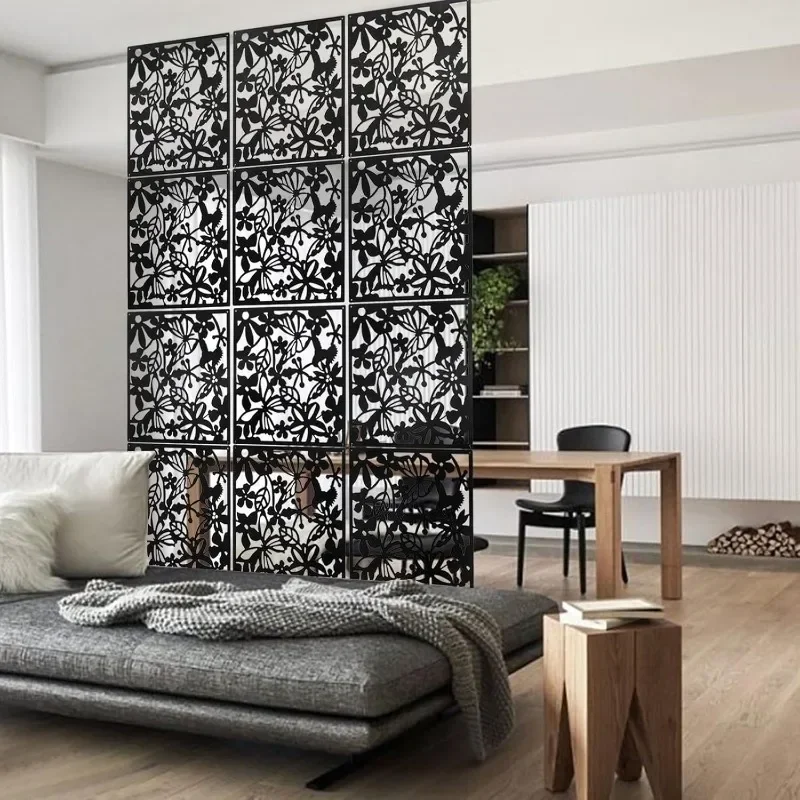 Schmetterlingsmuster Hängende Sichtschutzblende, 12-teiliges PP-Raumteiler-Set mit 48 Eisenringen, Dekorative Wandpartition für Zuhause und Büro – Detail 1
