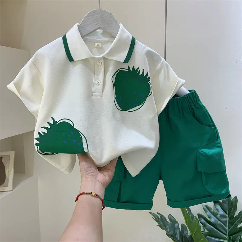 

Boys' Polo Shirt Suit 2023 New Baby Boy Summer Children's Short-Sleeved Clothes