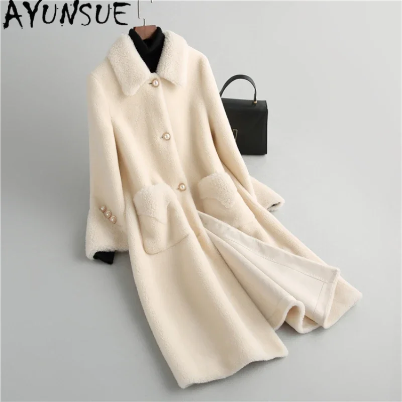 

AYUNSUE New 100% Wool Jacket for Women Autumn Winter Mid-length Sheep Shearing Coat Female Clothes Outerwears casaco feminino