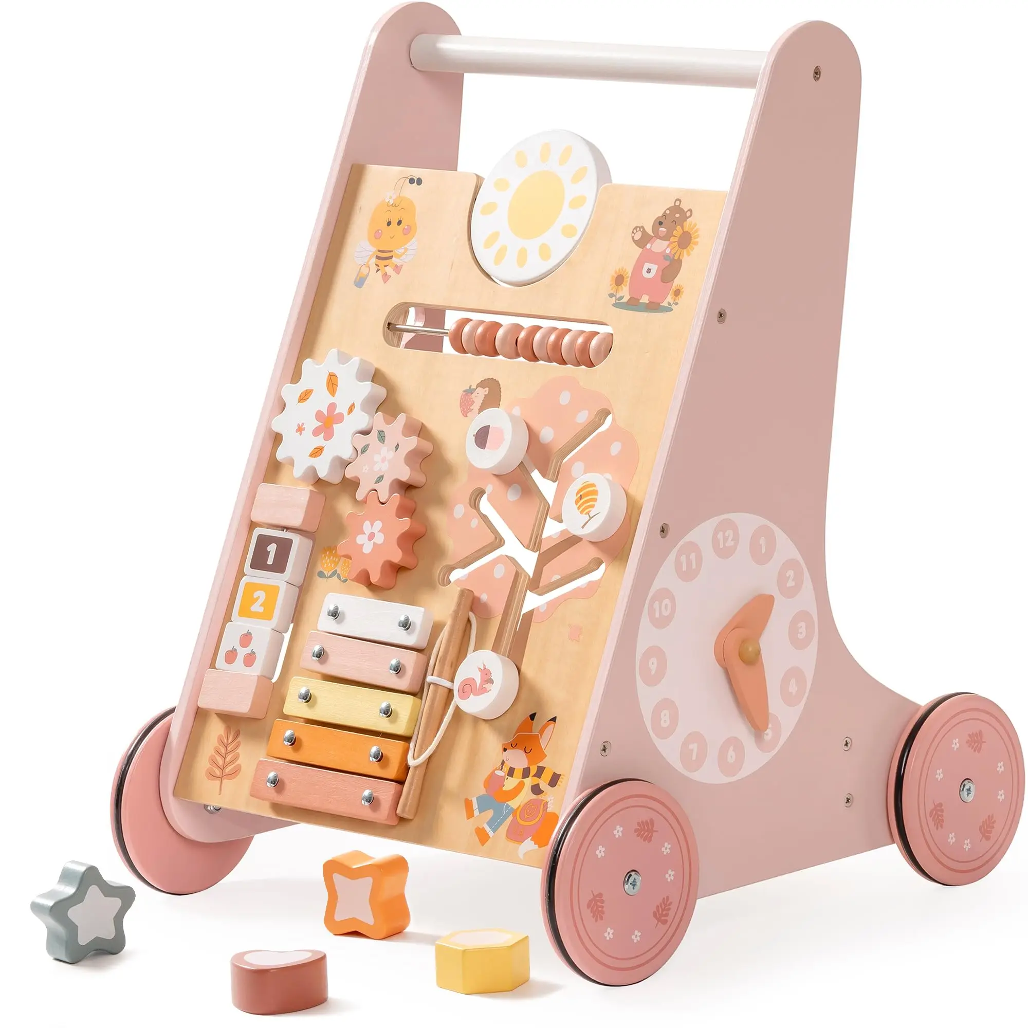 ROBOTIME ROBUD Wooden Baby Walker Baby Push Walker with Activity Center and Storage Montessori Walker Toy for Boys and Girls ROBOTIME ROBUD Wooden Baby Walker Baby Push Walker with Activity Center and Storage Montessori Walker Toy for Boys and Girls
