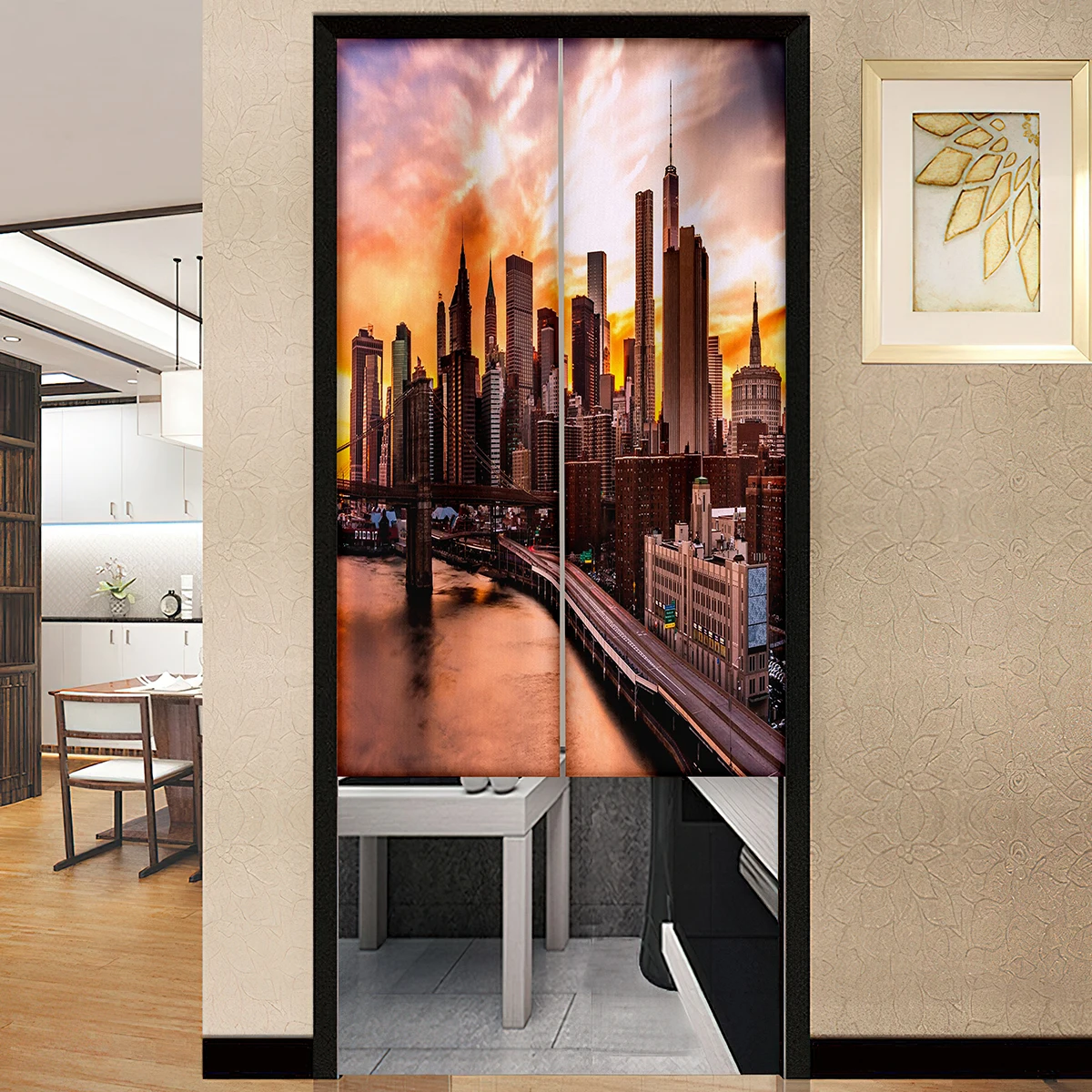 New York Cityscape Buildings Door Curtain Japanese Style Kitchen Partition Drapes Restaurant Cafe Entrance Hanging Half-Curtain 4