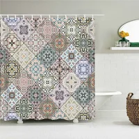 Bohemian 3D Shower Curtain, Indian Mandala Flower Green Blue Chic Color Modern Pattern Bathroom Fabric Home Decor Shower Curtain 1