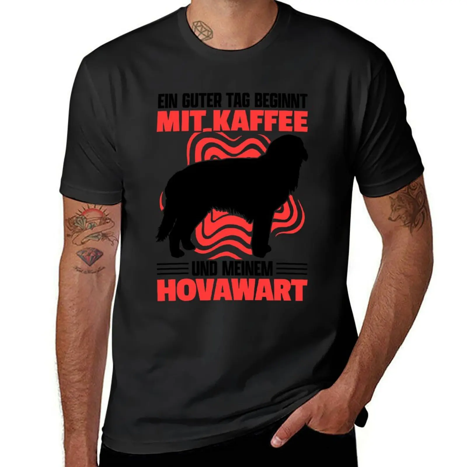 

Hovawart and coffee German farm dog T-Shirt customs design your own kawaii clothes mens t shirts casual stylish
