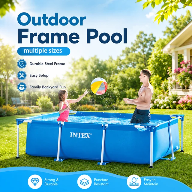Piscine hors sol INTEX pour le plaisir en famille dans la cour, piscine à structure en acier durable pour enfants et adultes, installation facile, résistante aux perforations, piscine de jardin pour jeux aquatiques estivaux, plusieurs tailles 1