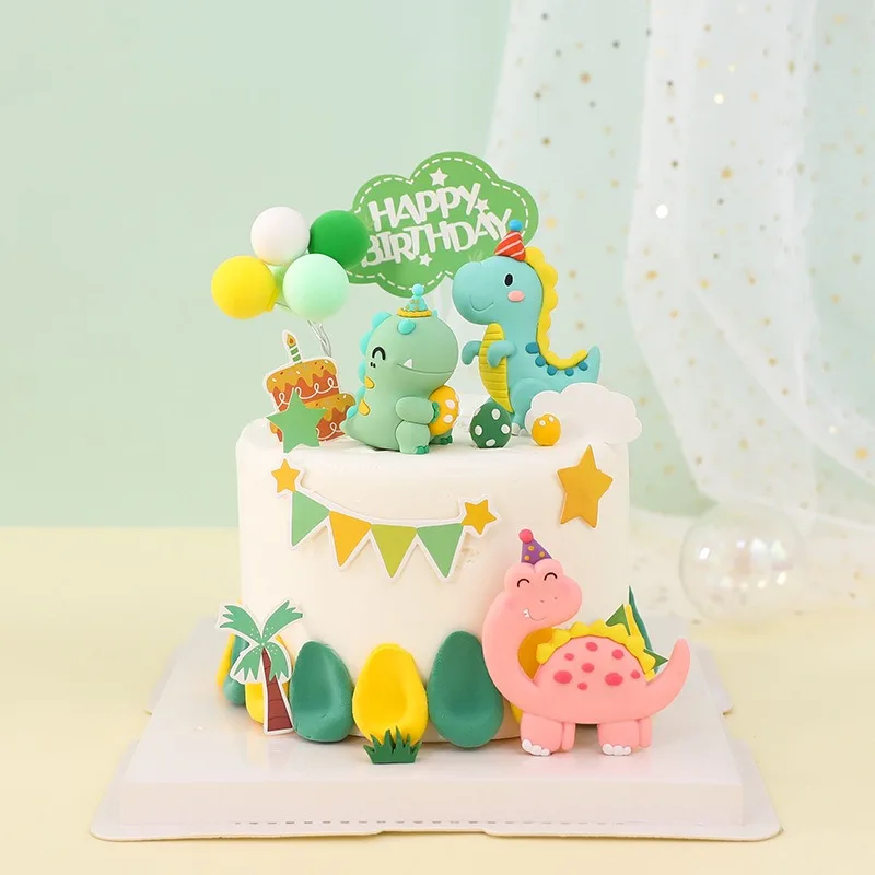 

Cartoon Dinosaur Cake Decorations Soft Glue Party Hat Dinosaur Cake Decor Kids Boys Girls Happy Dino Birthday Party Decors