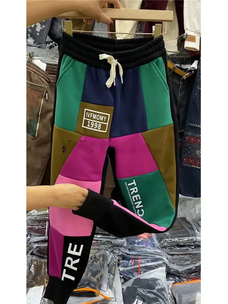 Pantaloni da donna con cuciture colorate autunno inverno Pantaloni casual con stampa leopardata Pantaloni Harem in vita elastica Pantaloni sportivi casual da donna 5