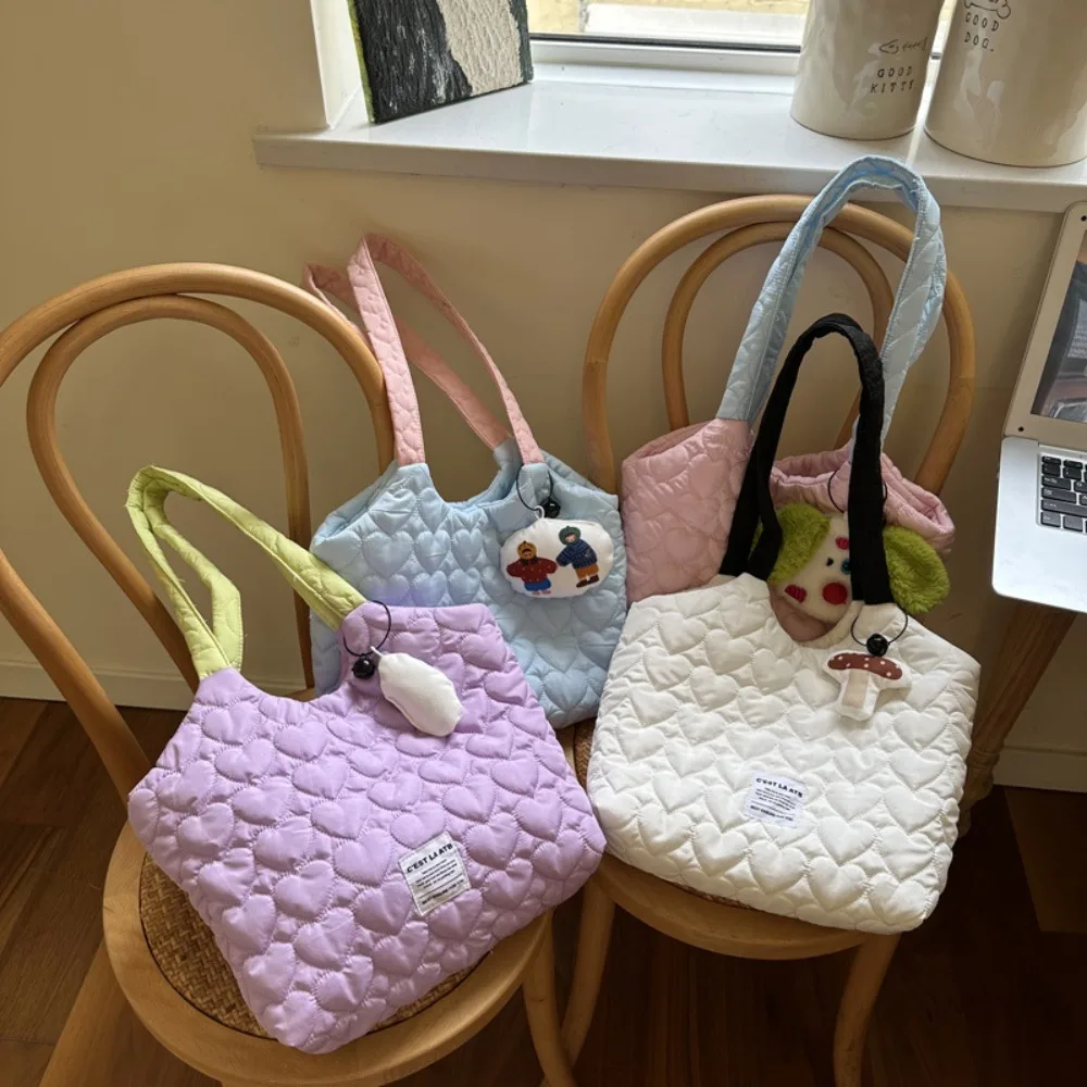

Dacron Love Quilted Underarm Bag Fashion Cotton Square Shape Shoulder Bag Student Bag