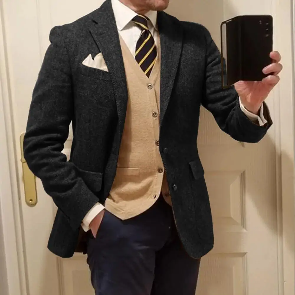 Men's Blazer Herringbone Single Breasted Casual Elegant Man Suit Jackets Coat Men's Stage Clothing Clothing-for-men Male Clothes