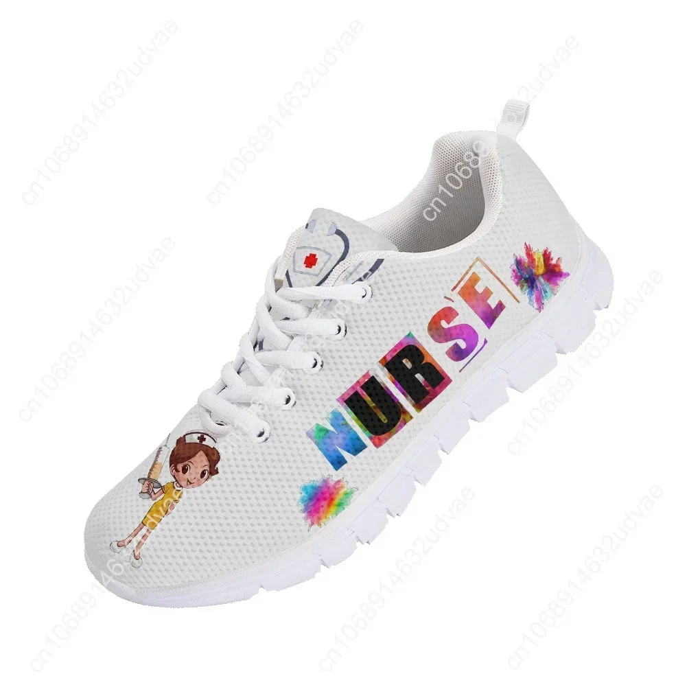 New Cartoon Nurse Shoes for Women Medical Heart Beat Brand Design Breathable Sneakers Flats Shoes Zapatos Mujer