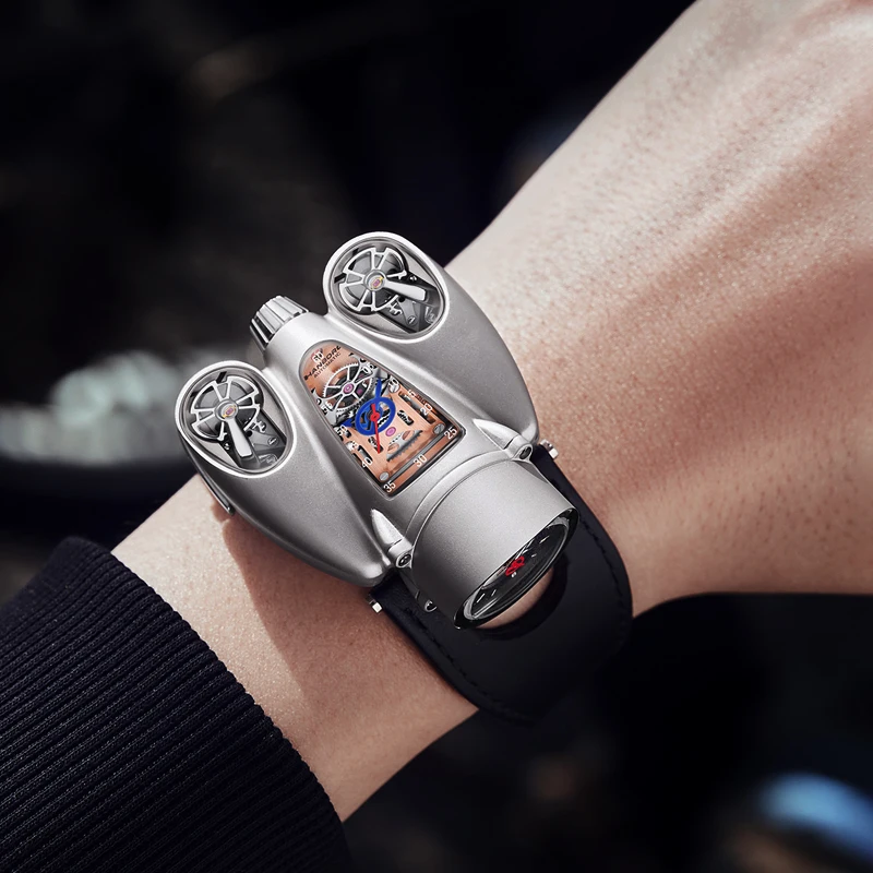 Dual Movement Watch Men Mechanical Quartz Hybrid Two Engine Skeleton Pilot Aviation Sapphire Stainless Steel Waterproof Luminous - 6