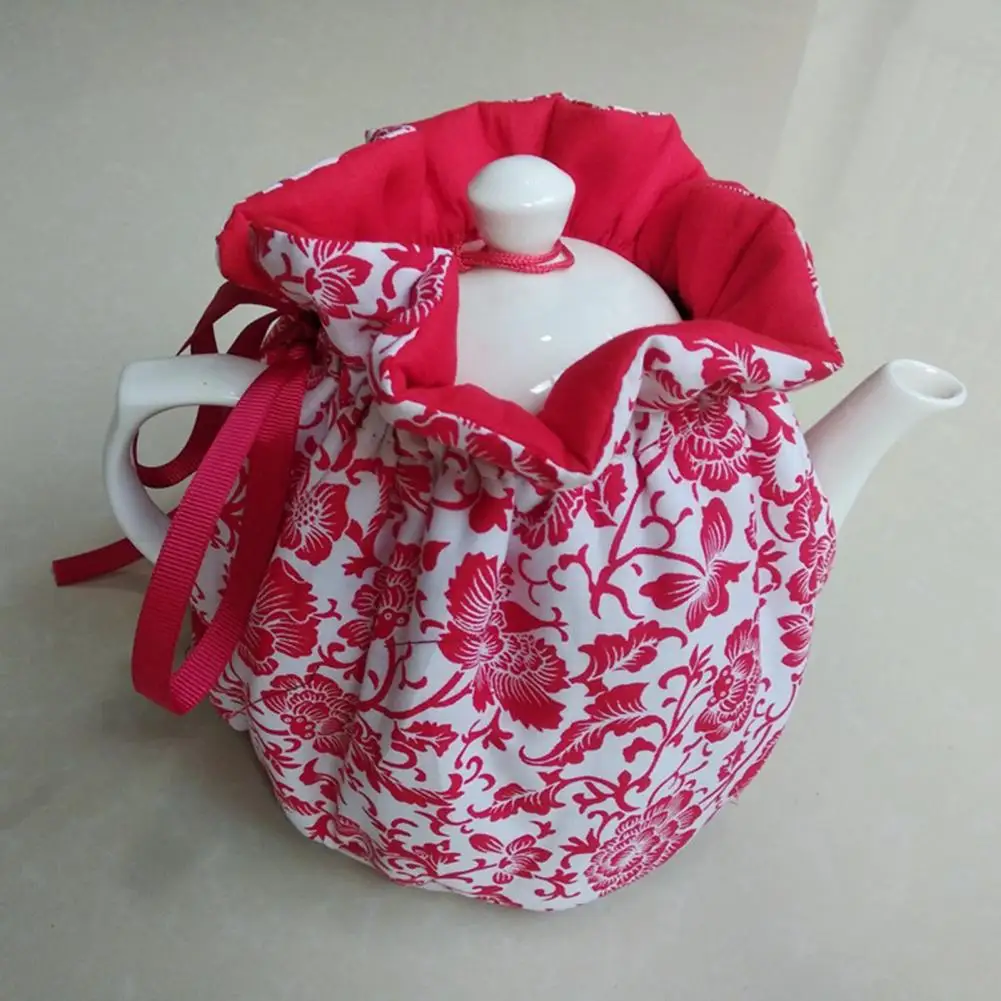Creative Flower Pattern Teapot Dust Cover Beautiful Cotton Teapot Holder Sleeve for Home Outdoor