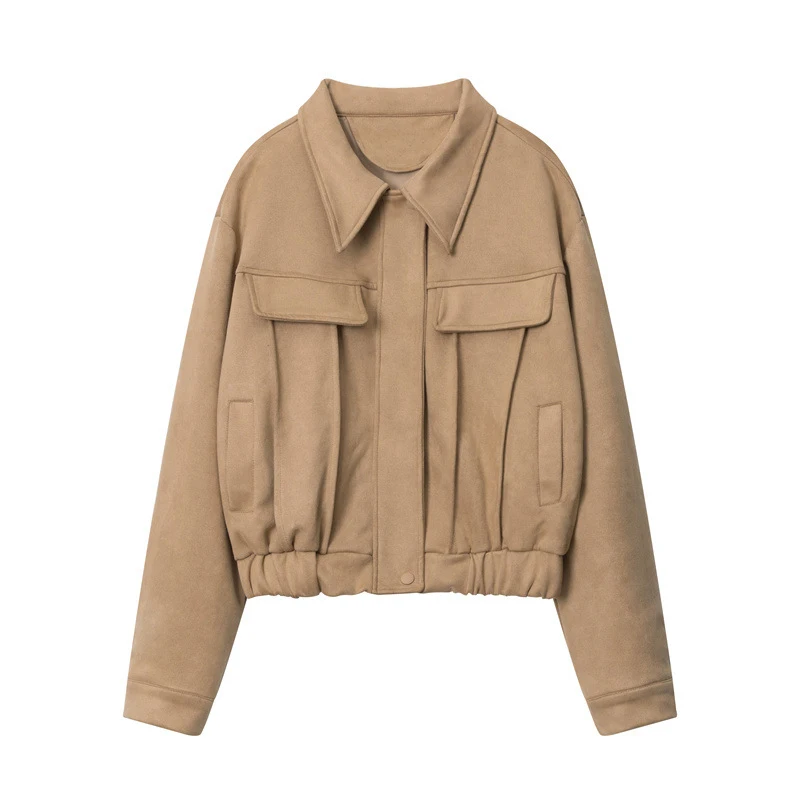 

Women's Polo Collar Jacket Long Sleeve Zipper Coat Loose Relaxed Streetwear Vintage Outerwear Spring Autumn New
