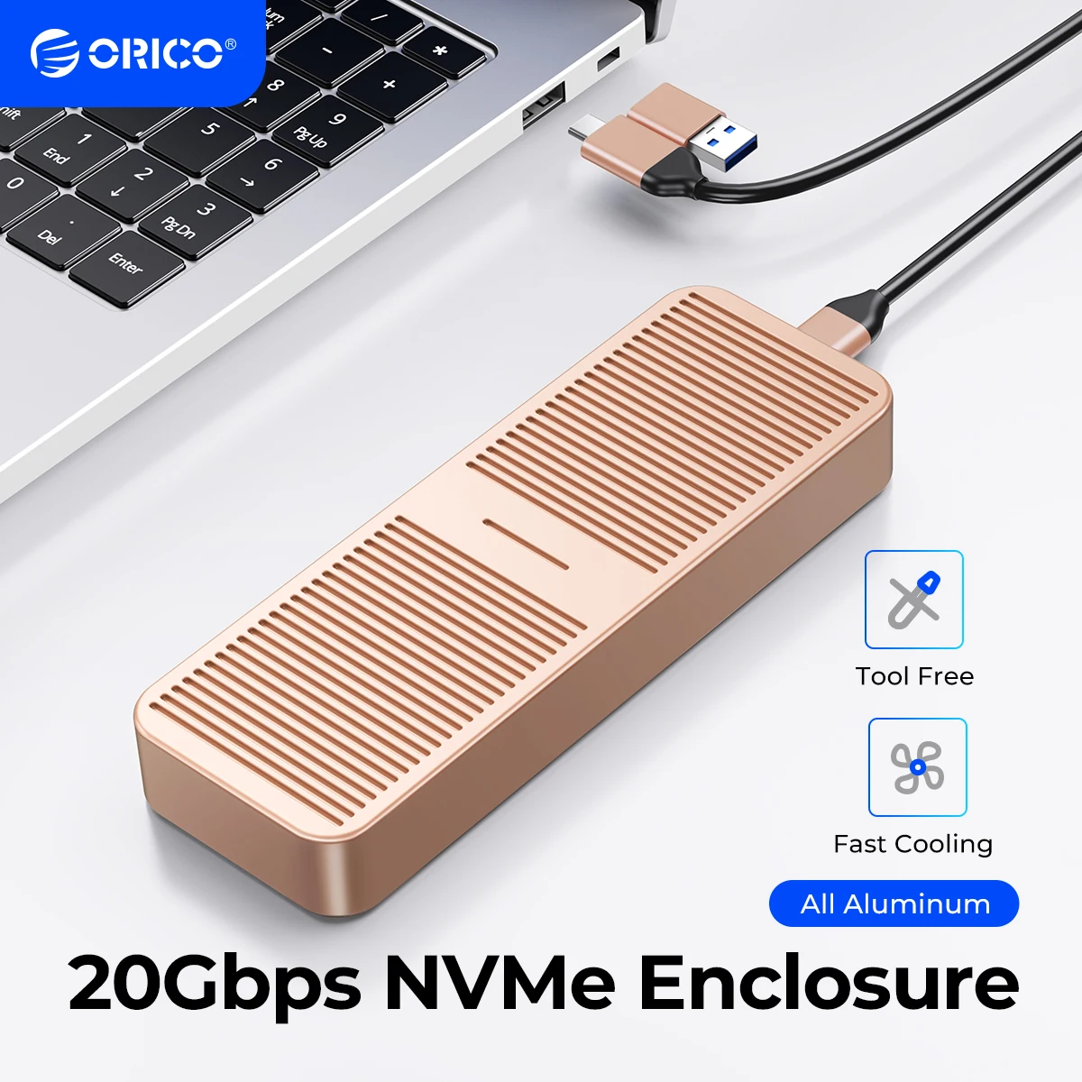 Orico-nvme Case Ssd com Colete de Resfriamento Embutido Alumínio Atualizado tipo c Gabinete Ssd m2 Nvme para Unidade de Estado Sólido 20gbps