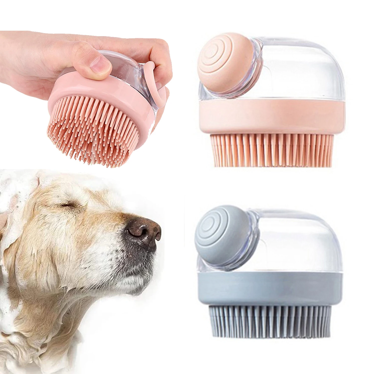 

1pc Pet Bath Brush Soft Silicone With Shampoo Dispenser Gentle Massage For Grooming And Cleaning Fur And Hair