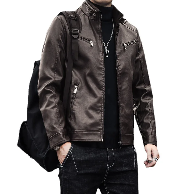 Spring Leather Jacket Men 2024 Version Trendy and Handsome Youth High-end Leather Jacket Men Spring and Autumn Men