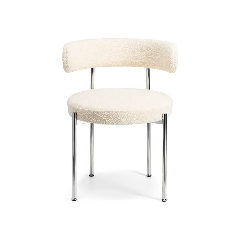 

Modern nordic White Wool Blend Boucle Fabric Black Metal leg cafe Dining Chair