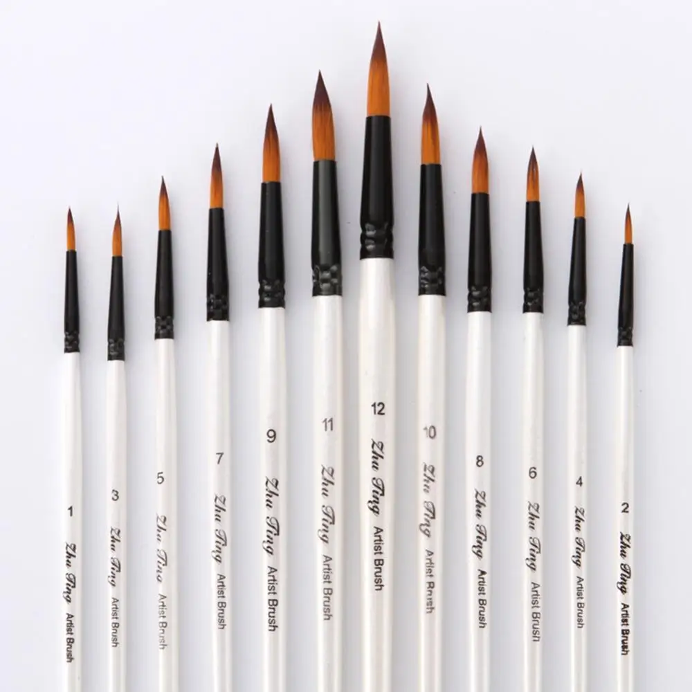 Painting Brushes 12Pcs Nylon Hair Wooden Handle Watercolor Paint Brush Pen Set DIY Oil Acrylic Painting