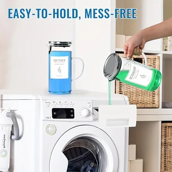 Laundry Detergent Dispenser for Laundry Room Organization and Storage - 40oz Glass Jars with Stainless Steel Lid, Handles and La 4