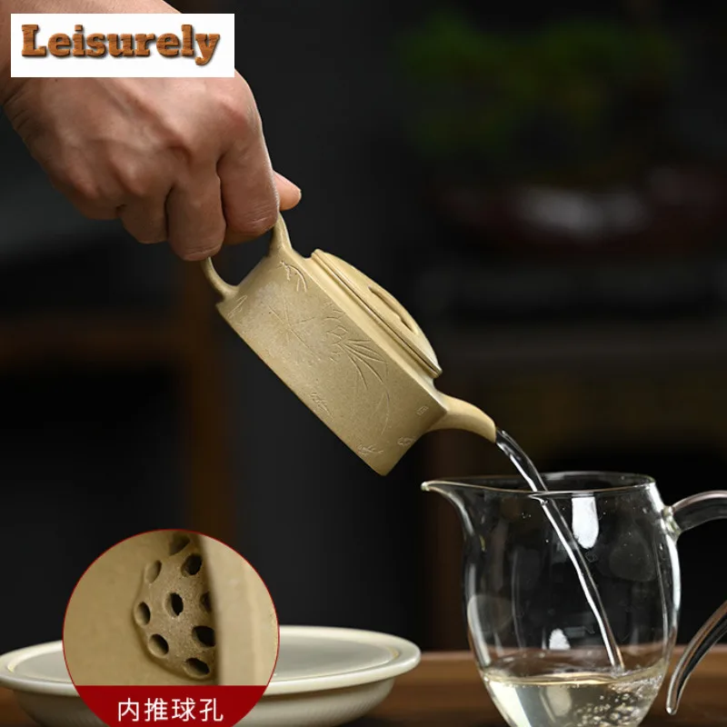 180ml Yixing Purple Clay Teapots Master Handmade Cattle Lid Pot Raw Ore Motoyama Green Mud Tea Making Kettle Zisha Tea Set Craft