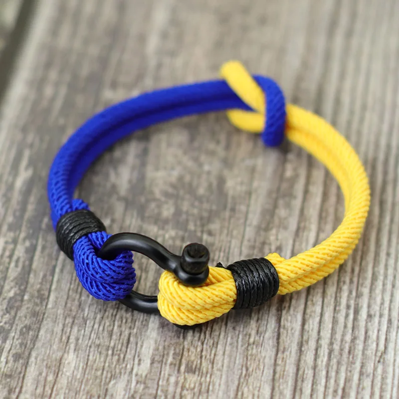 Concentric Knot Men Bracelet Blue Yellow Braclet Detachable Stainless Steel Horseshoe Clasp - Image 4