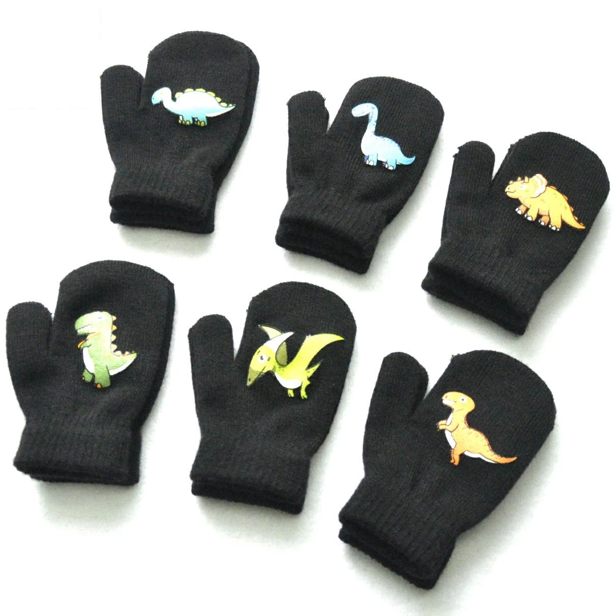 1-3Y Children Winter Thicken Plush Warm Gloves Boy Girl Kid Dinosaur Solid Knitted Mittens Outdoor Cycling Skiing Gloves