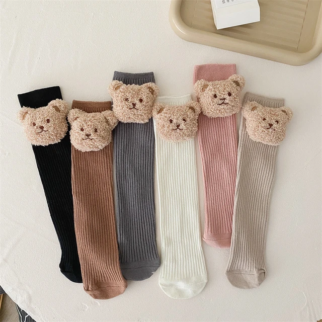 Set of 2 - Bear set - Bear socks - Baby high knee socks - Baby bear bonnet  - Baby socks - Bear hat - Merino - Cream - Baby girl/boy