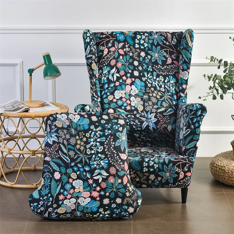 Bohemia Style Wing Chair Cover Stretch Spandex Wingback  Armchair Cover Relax Single Sofa Slipcovers with Seat Cushion Covers 5