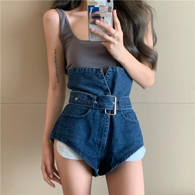 2023 New Blue Wide-legged High-waisted Denim Shorts Straight and Loose Thin A-line Wide-leg Cotton Shorts Summer Jeans Coating