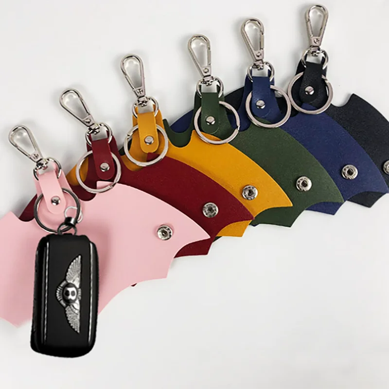 Initials Bat Shaped Key chain PU Leather Car Key Wallet Windbreaker Shape Protective Cover ring