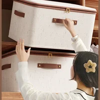 Large Household Storage Box Heavy-duty Hard Shell Cotton Linen Zipper Storage Organizer Box with Lid for Clothes Toys Blankets 3