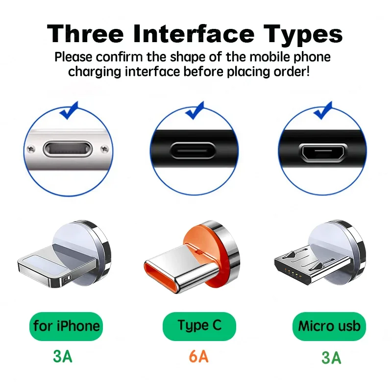 Magnetic Charging Adapter 7pin 6A Round Plug for Huawei 3A USB Type C Magnet Tips Fast Charging for iPhone Samsung Xiaomi Oneplus