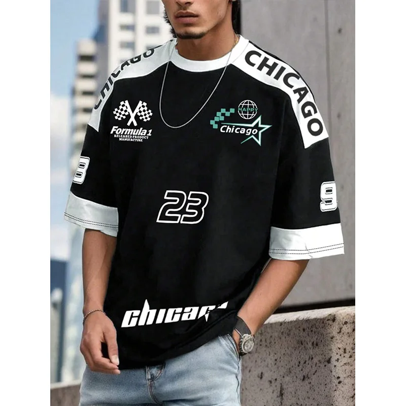 Summer Men's Racing Motorcycle Suit T-shirt Round Neck Loose Quick Drying Short Sleeved Chicago No.23 Printed Top Tee