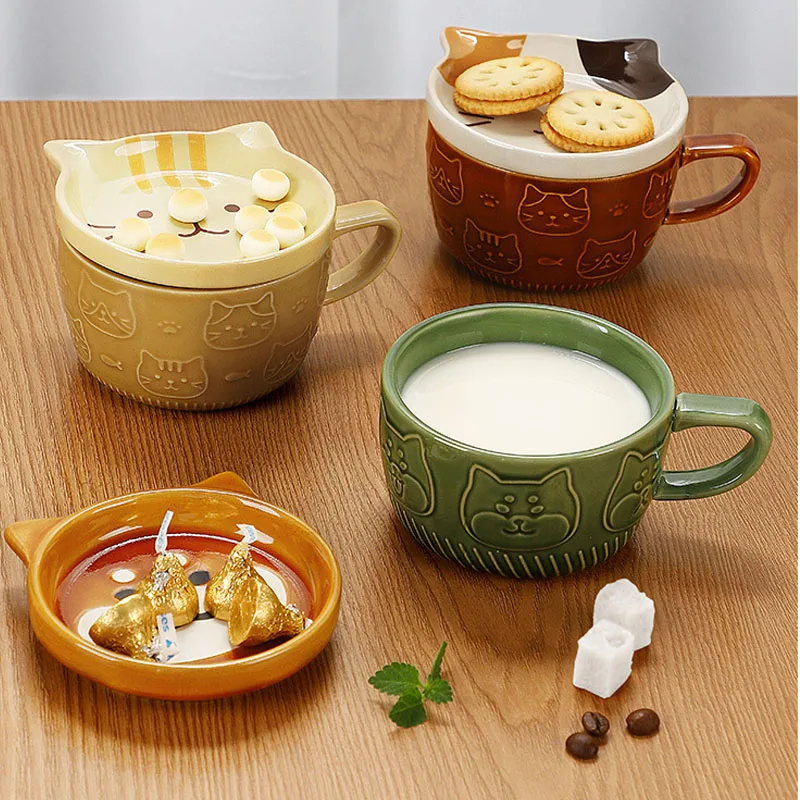 

Креативная кружка, керамическая чашка с милыми мультяшными животными, чашка для завтрака с крышкой, Студенческая чашка для молока, кофейная кружка, керамическая