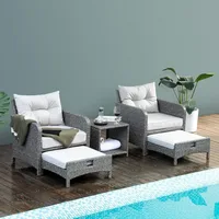5 Pieces Outdoor Patio Wicker Chairs Set with Ottoman Outside Conversation Furniture Set with Cushions and Coffee 1