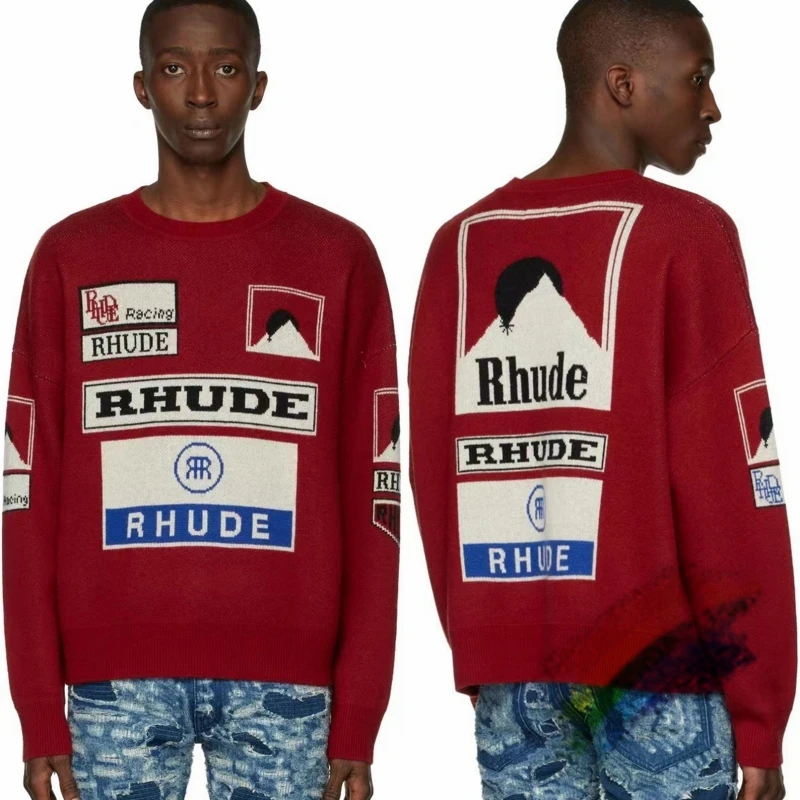 

Rhude Moonlight Red Jacquard Sweater Men Women Best Quality Sweatshirts