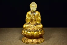 

8" Tibetan Temple Collection Old Coloured glaze Amitabha Shakyamuni lotus platform worship buddha ornament Town house