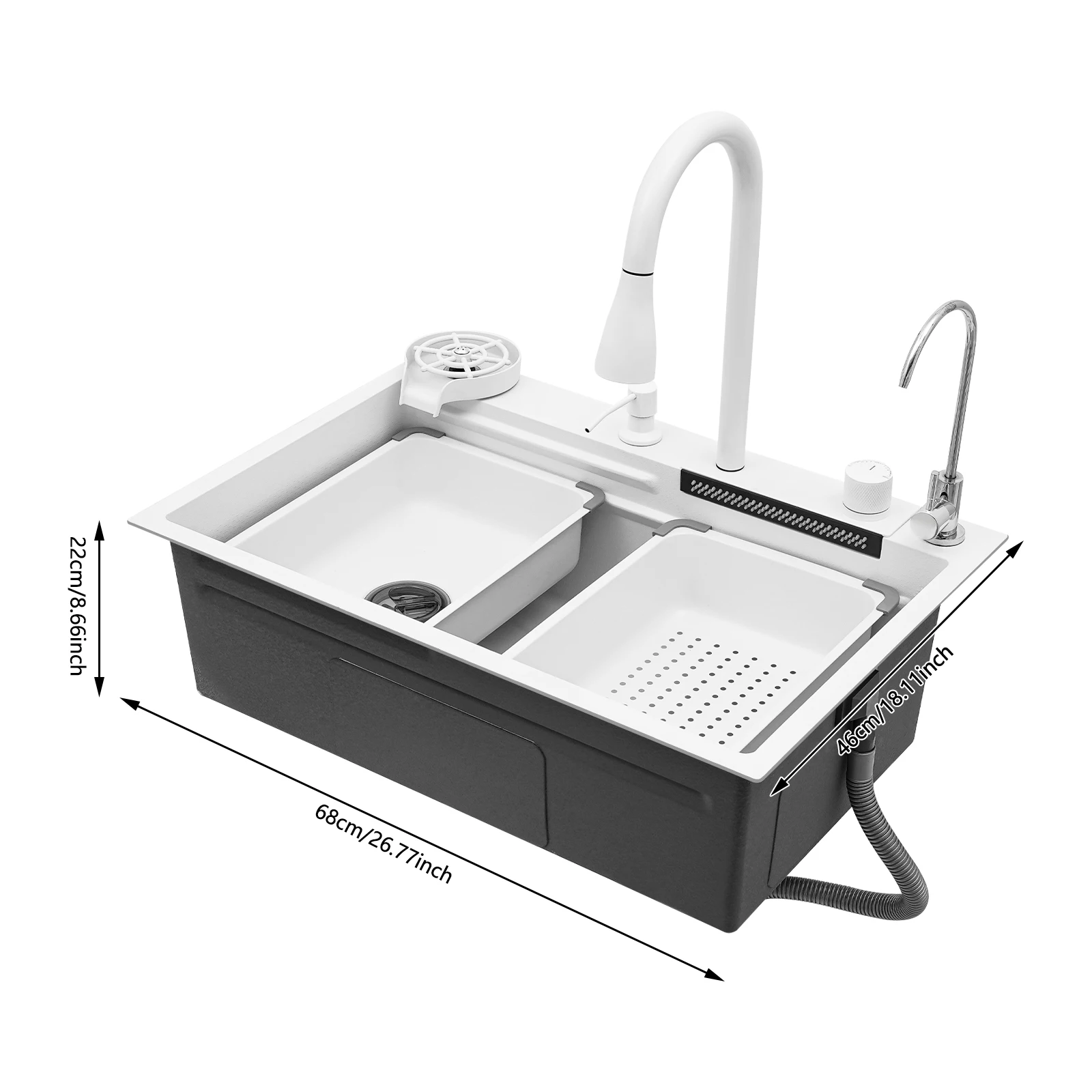 Küchenspüle, rostbeständiges Spülbecken mit ausziehbarem Wasserhahn, Schallschutzwirkung für Zuhause/Küche/Kanteine/Hotel/Bar – Detail 3