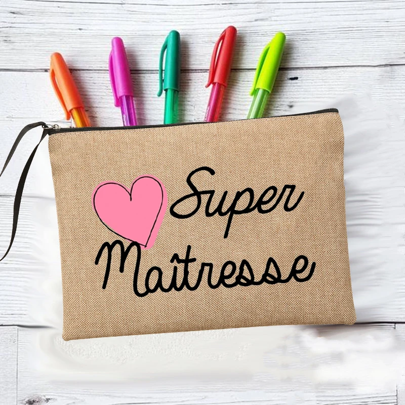 Gifts for Maîtresse Cosmetic Bags Makeup Bags Merci Super Maîtresse Teacher's Storage Pouch Travel Toiletries Organizer Zipper