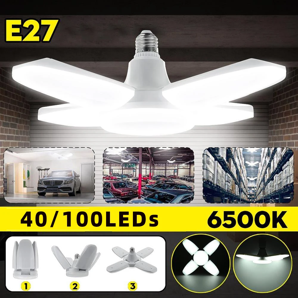 E27 Fan Shape Foldable LED Bulb AC220V/110V Deformation for Home Ceiling Light Warehouse and Garage White Light6500K