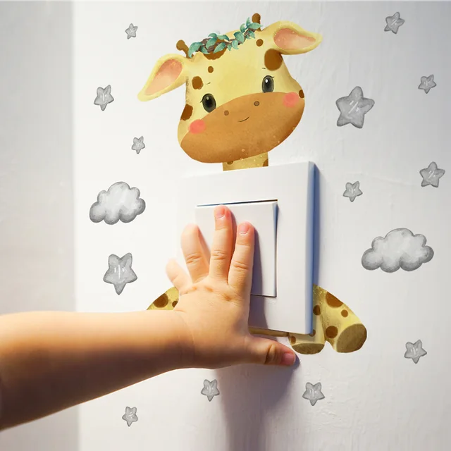 Autocollant de commutateur étoile girafe ours éléphant, mignon, décoration de chambre d'enfant et de bébé, papier peint auto-adhésif pour décoration de maison, sparadrap muraux pour enfant 5